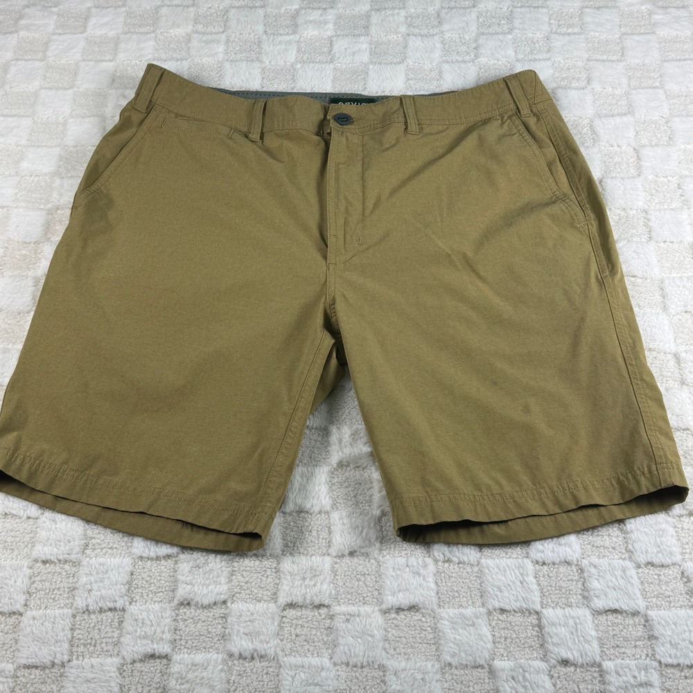 Orvis Mens Khaki Tan Flat Front Casual Outdoor Shorts Size 38